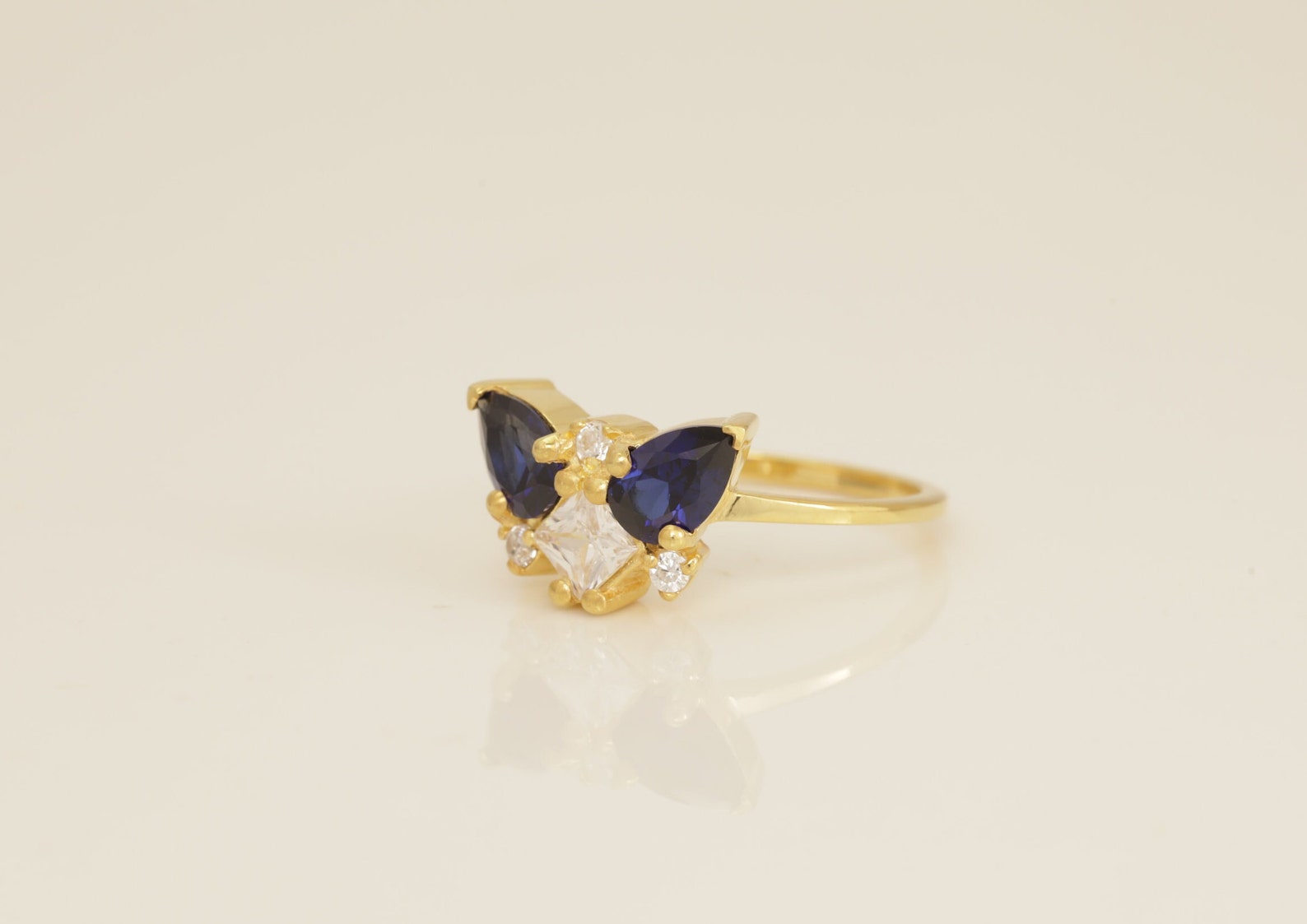 Blue Sapphire Cluster Engagement Ring, Diamond Cluster Ring, Cluster Engagement Ring Gift for Women, September Birthstone Gift